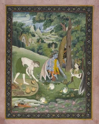 Rama, Lakshmana e Sita che cucinano e mangiano nel deserto